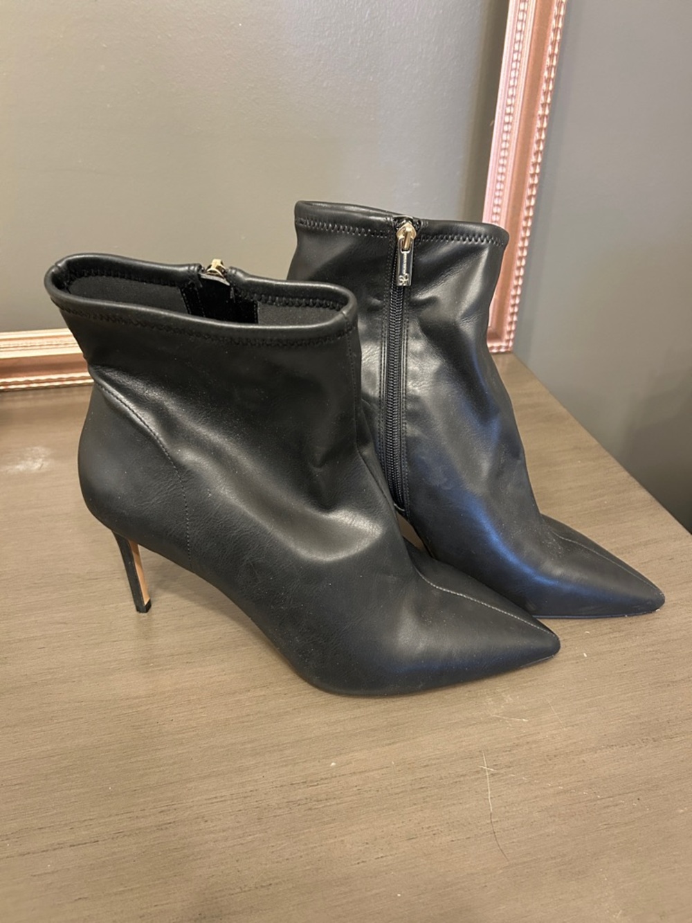 Jessica Simpson Black Pointed Leather Ankle Booties with Side Zip